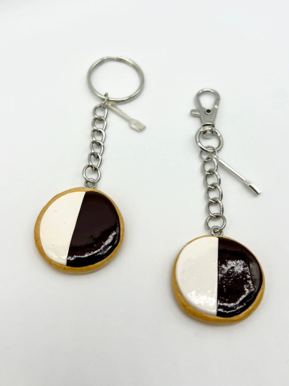 Black & White Cookie Keychain or Bag Clip | Handmade Polymer Clay Dessert Charm
